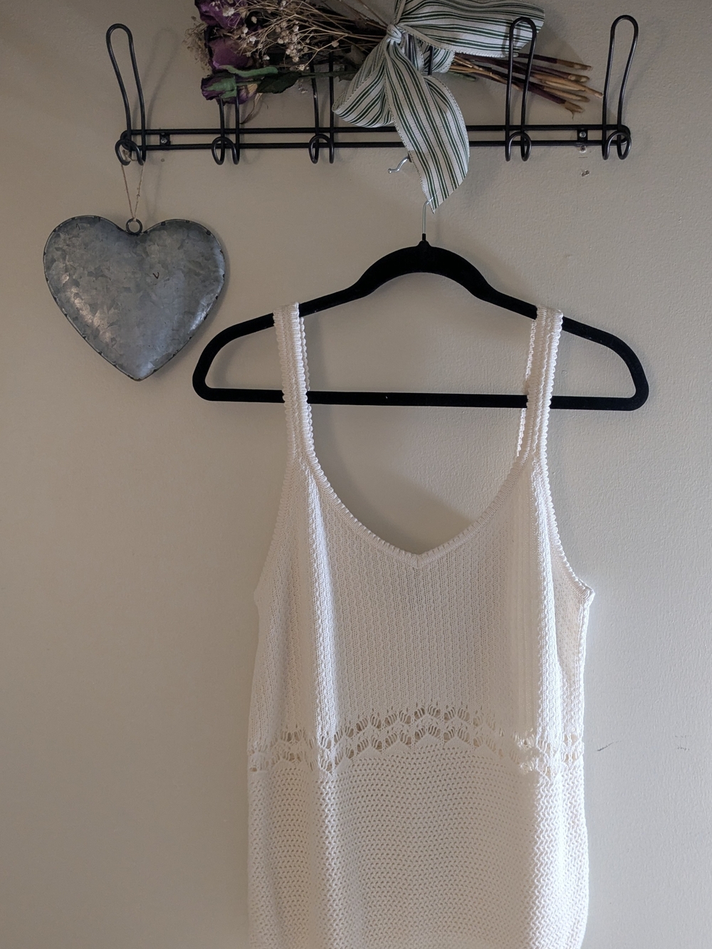 Old Navy Cream Knit Tank with Openwork Waist